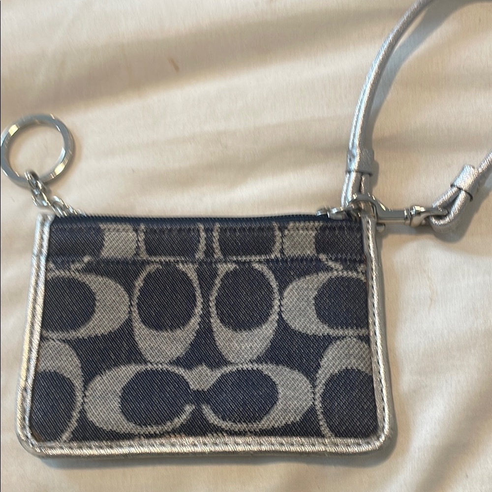 Coach Blue and Silver Key & Card Holder